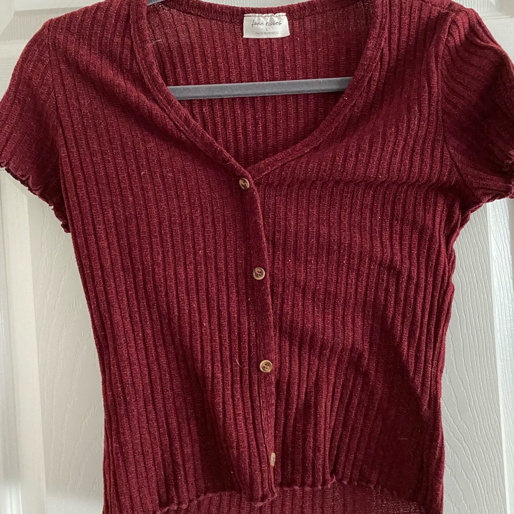 Teens Knit Button Up Crop Top
